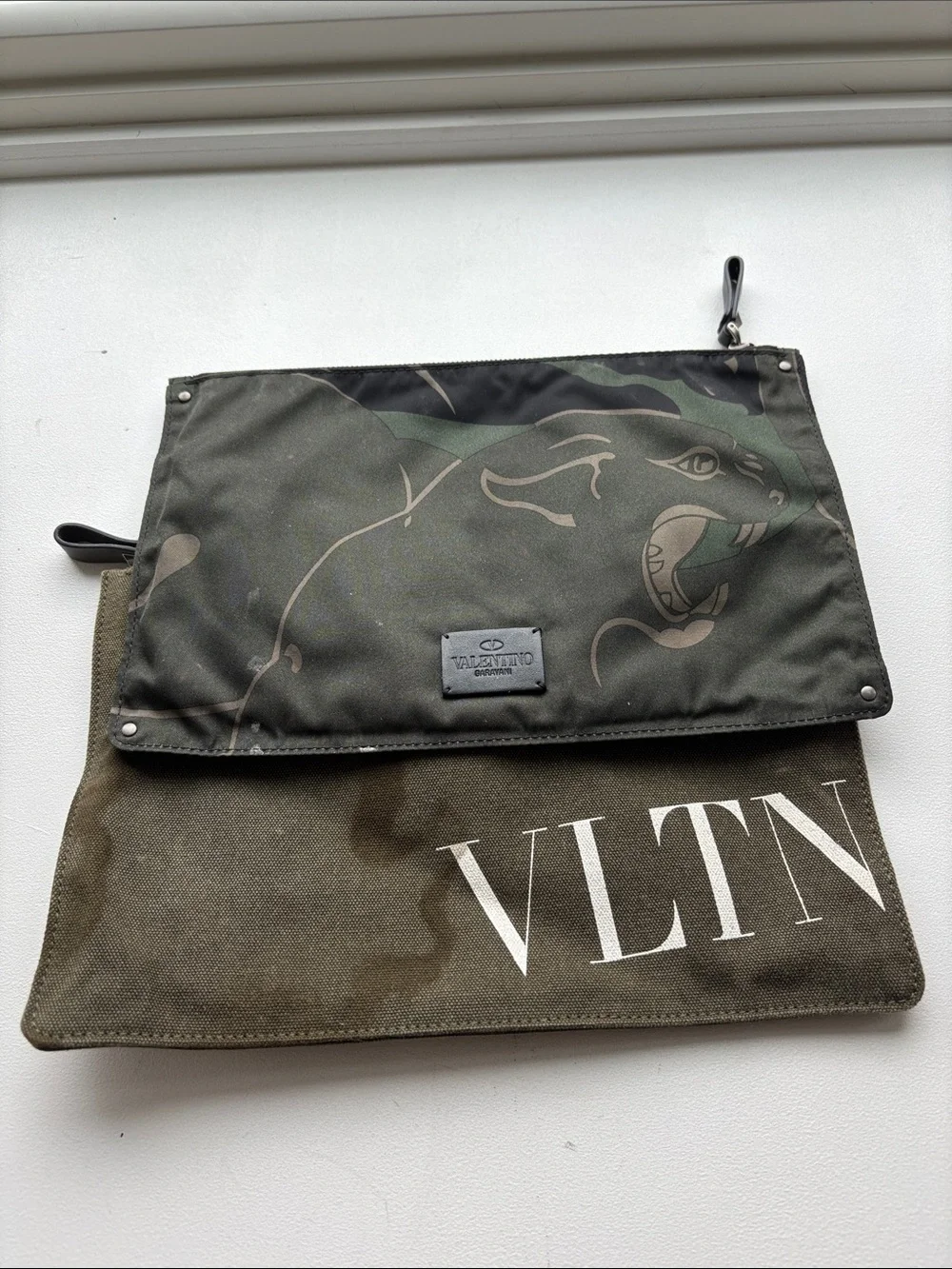 Valentino Garavani Olive and Black Camouflage VLTN Pouch